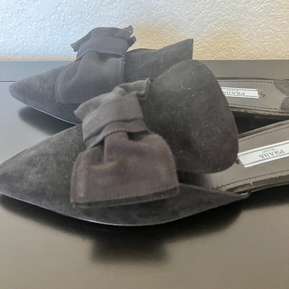 Prada Suede Grosgrain Bow Mules Flats - Picture 6 of 10